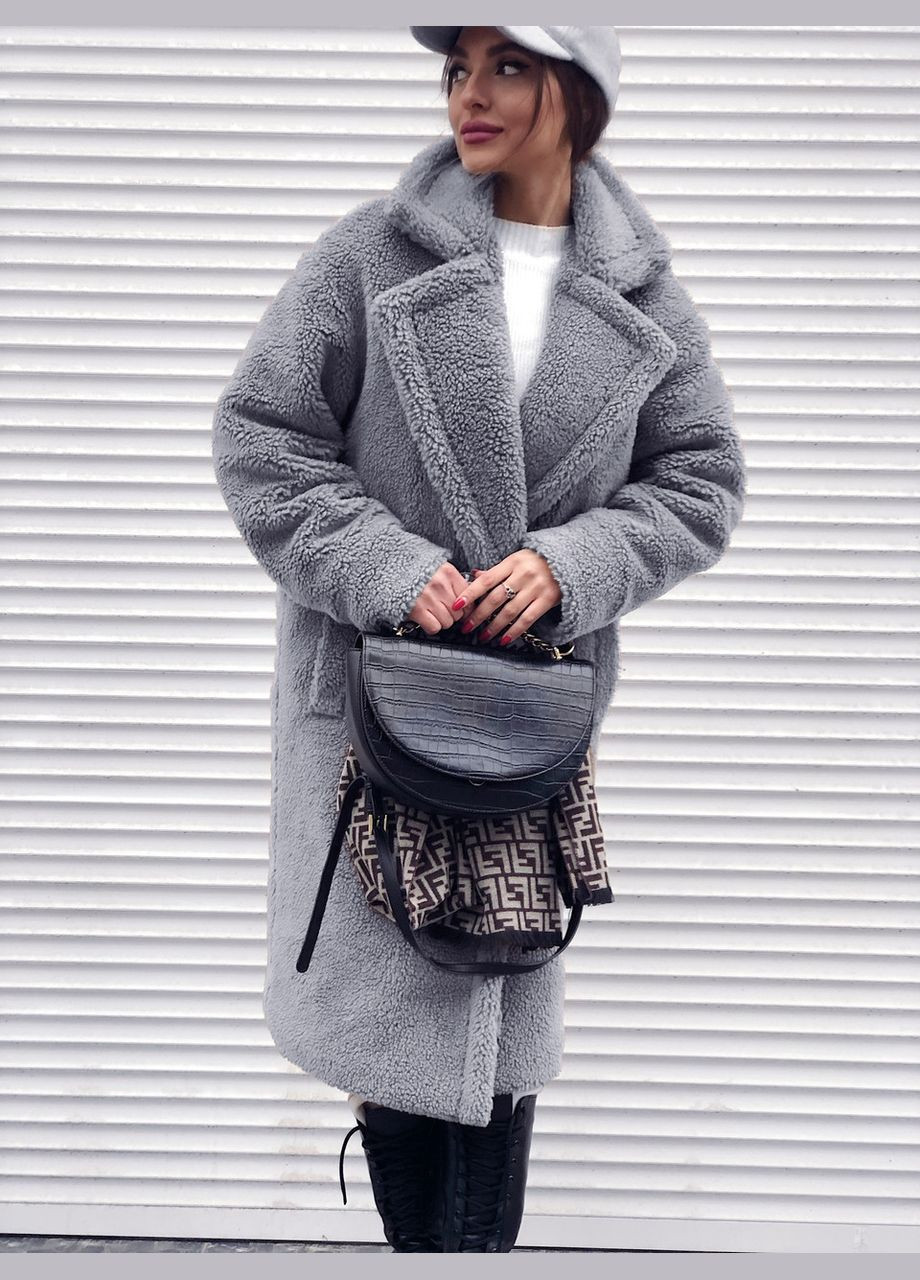 Женская шуба Тедди оверсайз серая Midi (90см) AL (317206255)