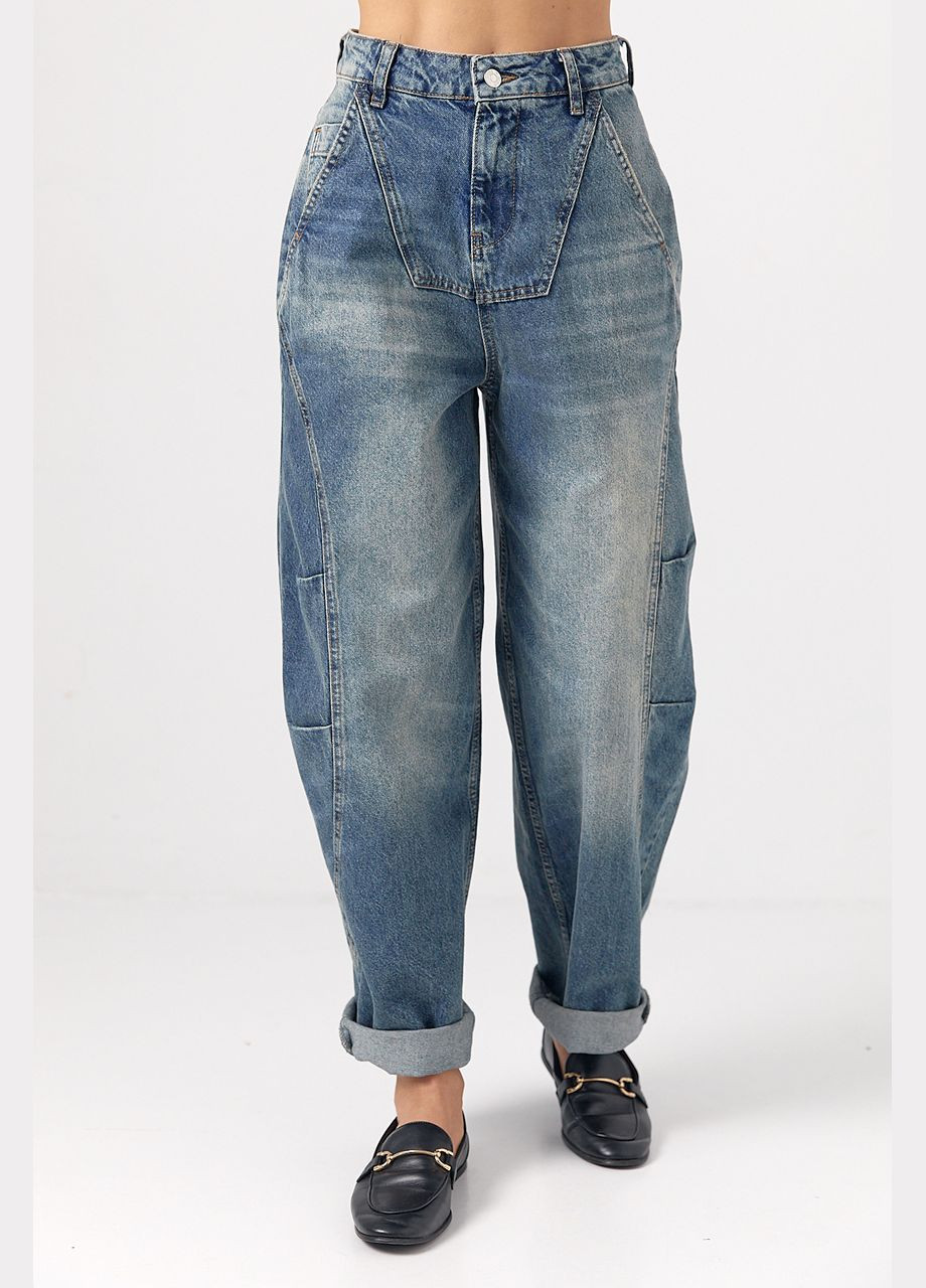 Джинси Baggy з кокеткою та декоративними швами - синій Lurex - (324392659)