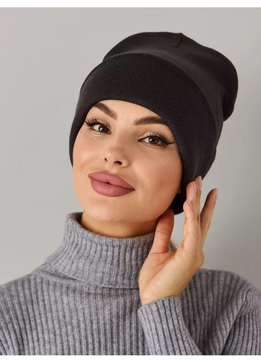 Молодежная двухслойная шапка бини лонг No Brand Шапка біні лонг лопата (362411543)