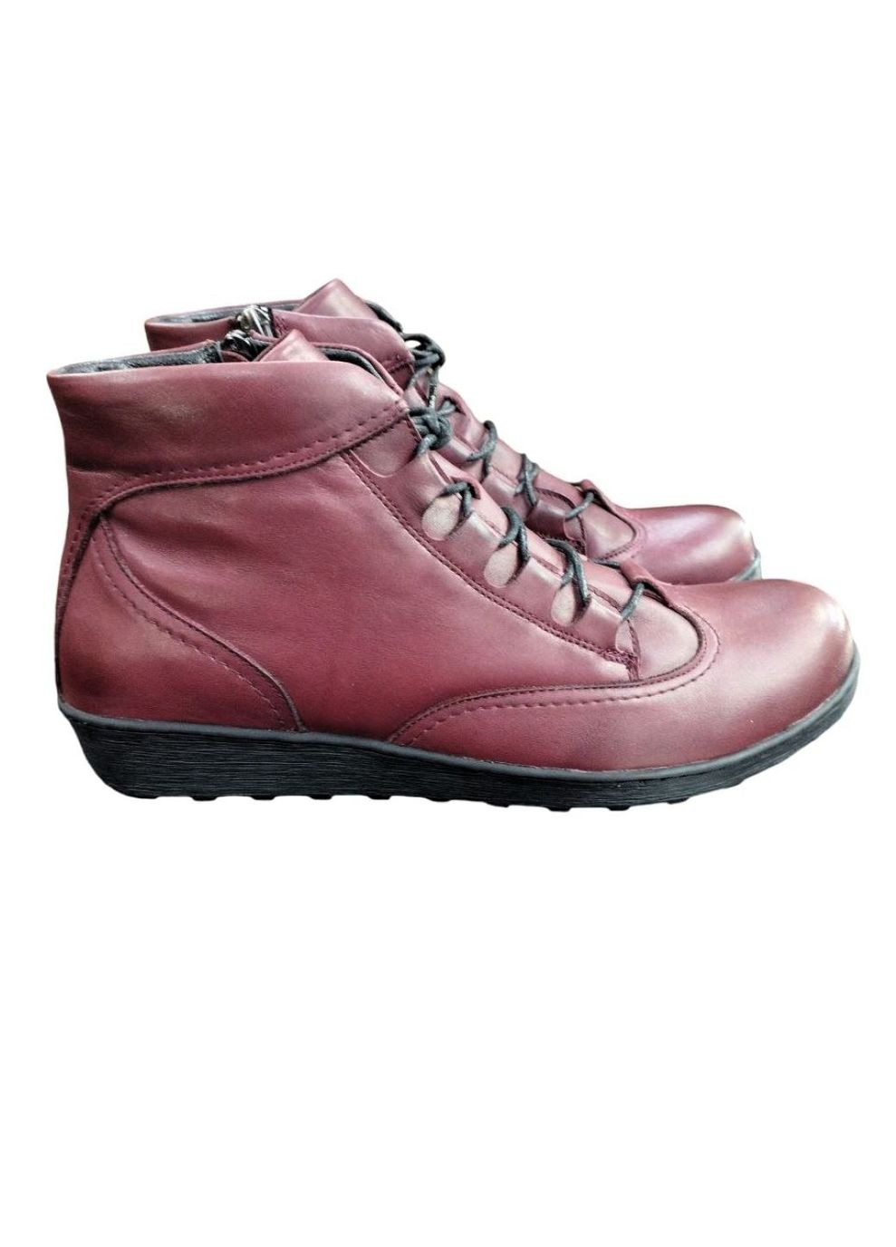 Осенние осенние женские ботинки на ровной подошве 40 (26,2 см) бордовые стилы Sala со шнуровкой