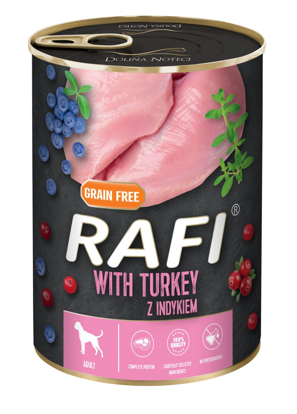 Консервы для взрослых собак RAFI паштет индейка, голубика и клюква 400 г (5902921304944) Dolina Noteci (316476344)