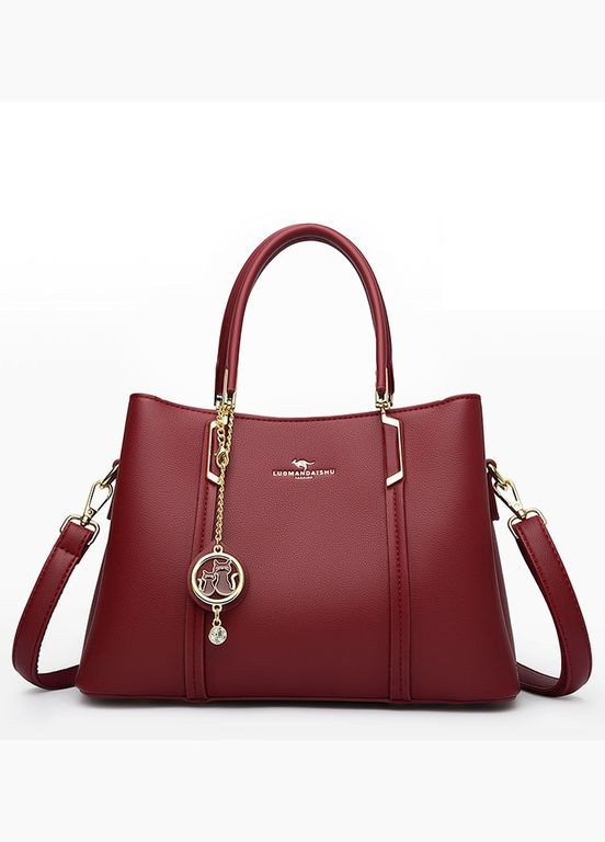 Жіноча сумочка з натуральної шкіри з брелком кішки темно-червона КиП (317638843)