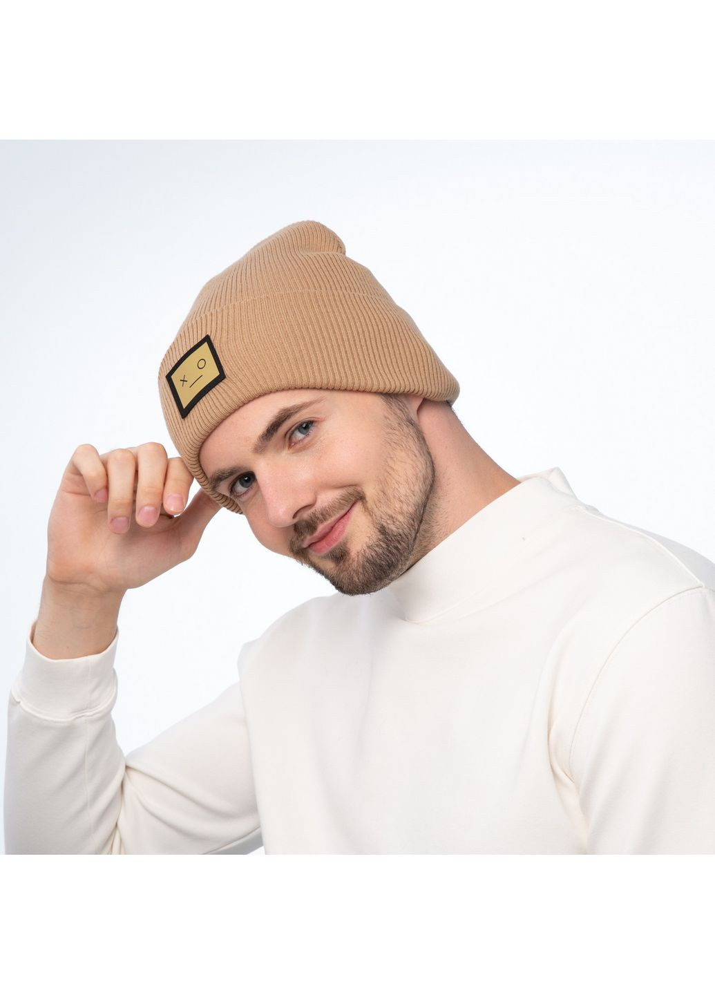 Шапка біні чоловіча бавовна бежева SHANE 660-534 LuckyLOOK 660-534M (322789496)