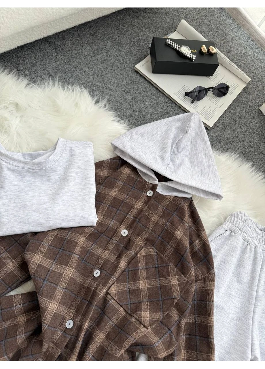 Женский костюм тройка: рубашка, футболка и брюки No Brand (382366745)
