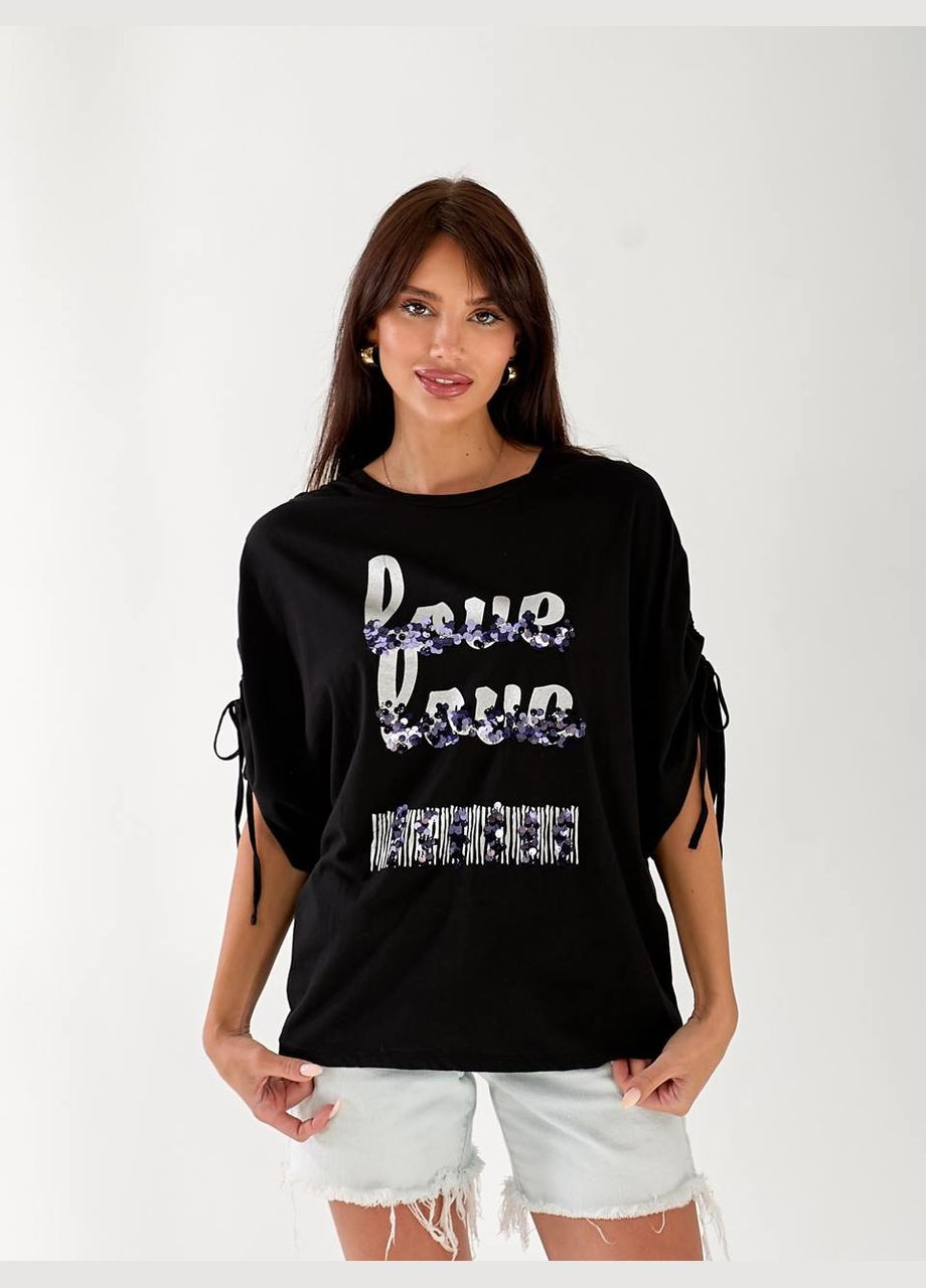 Жіноча футболка з паєтками Fashion - (334016624)