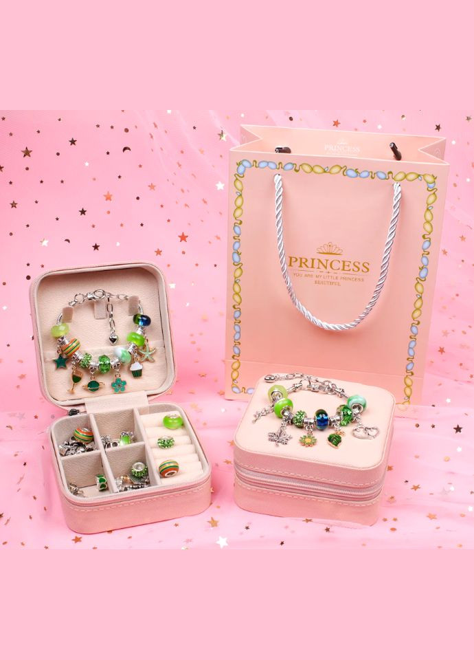 Набір для створення шарм браслетів та підвісок смарагдовий (60 шармів + 3 браслета + 3 підвіси), біжутерія Princess (306630747)