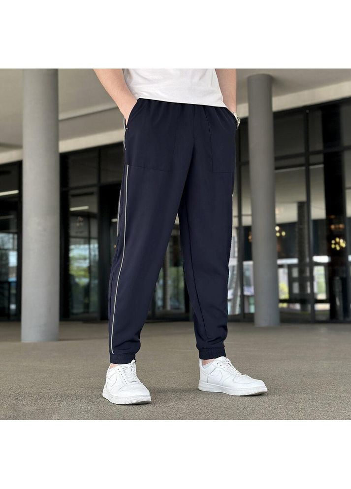 Темно-синие спортивные, повседневный, кэжуал демисезонные джоггеры брюки Vakko