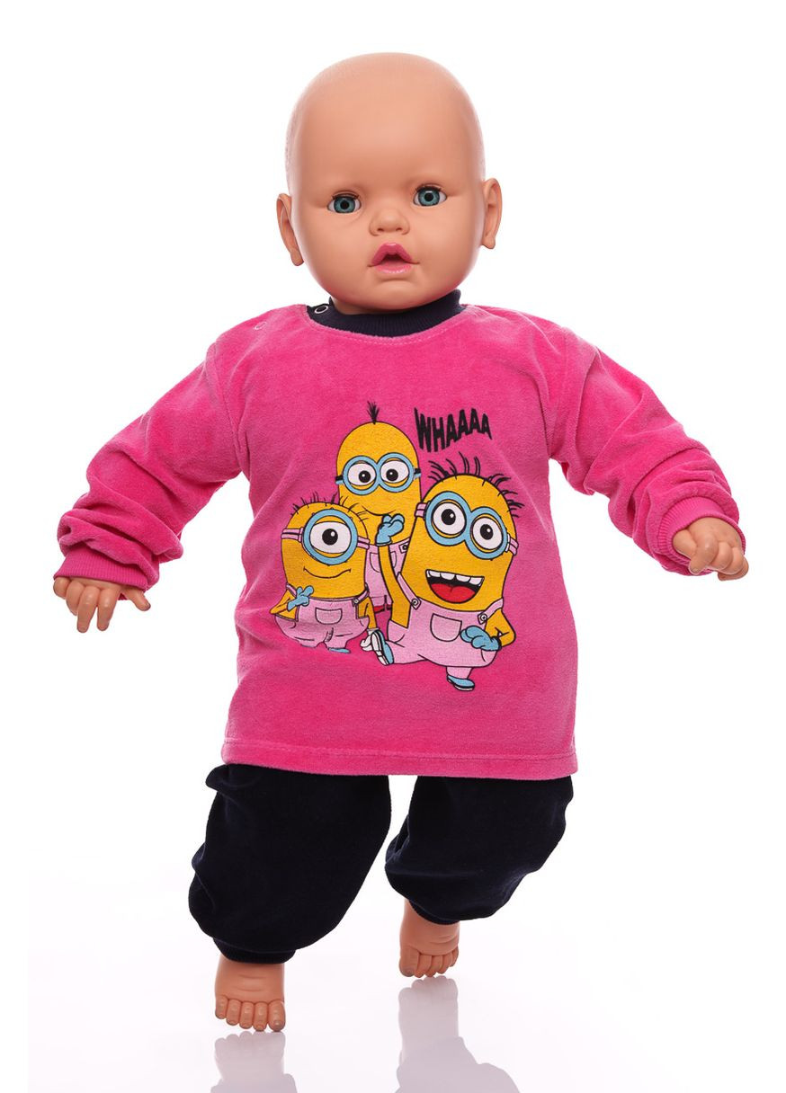 Розовый зимний костюм с длинным рукавом для девочки велюровый миньон розовый 74 см (26668) BABYKROHA