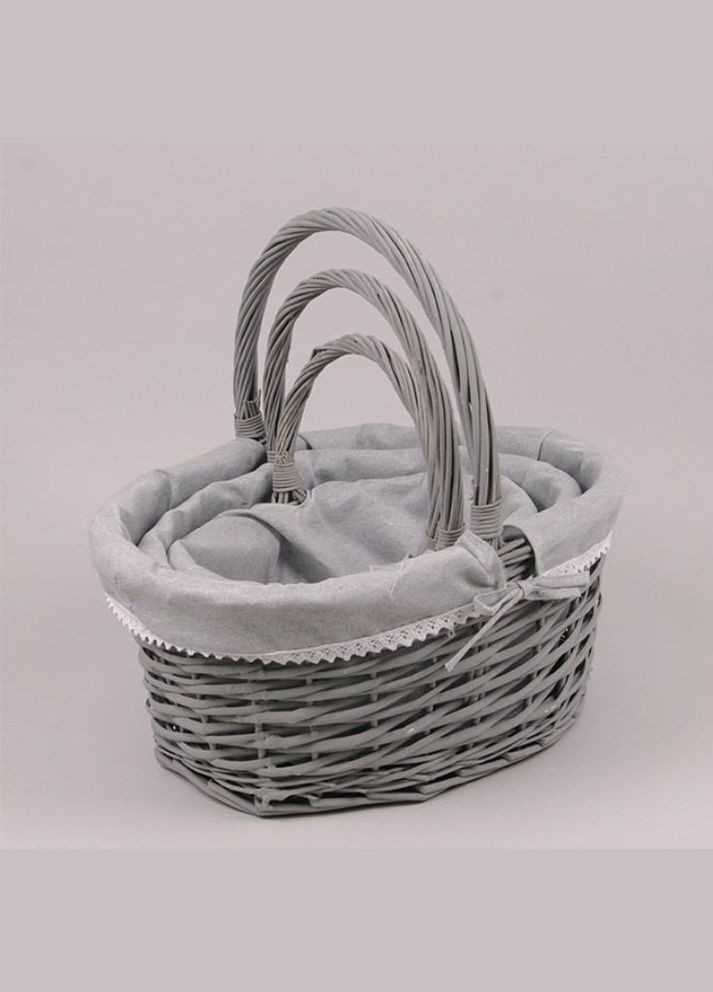 Комплект сірих кошиків з тканиною 3 шт. 45317 Flora (342104747)