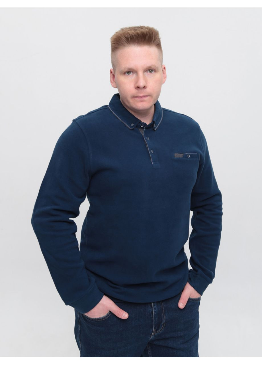 Синяя футболка-поло мужское темно-синее с длинным рукавом для мужчин MarcoStar однотонная