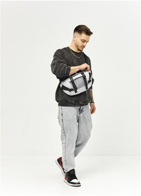 Большая тканевая мужская поясная сумка бананка Белая с принтом Square (1011038721) Sambag (361244782)