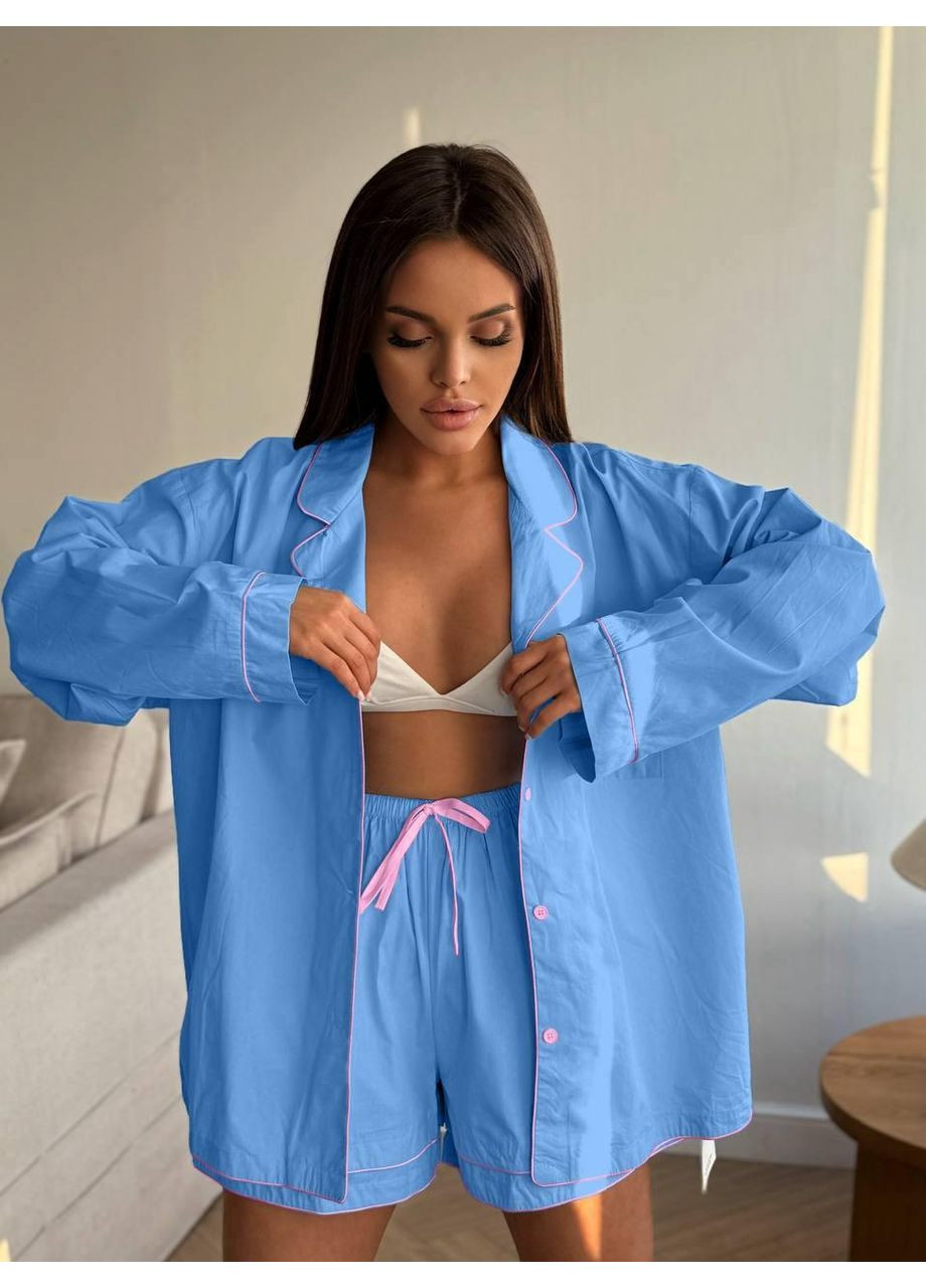 Костюм жіночій сорочка та шорти класичного крою з легкої тканини No Brand Cult 2061 (349454776)