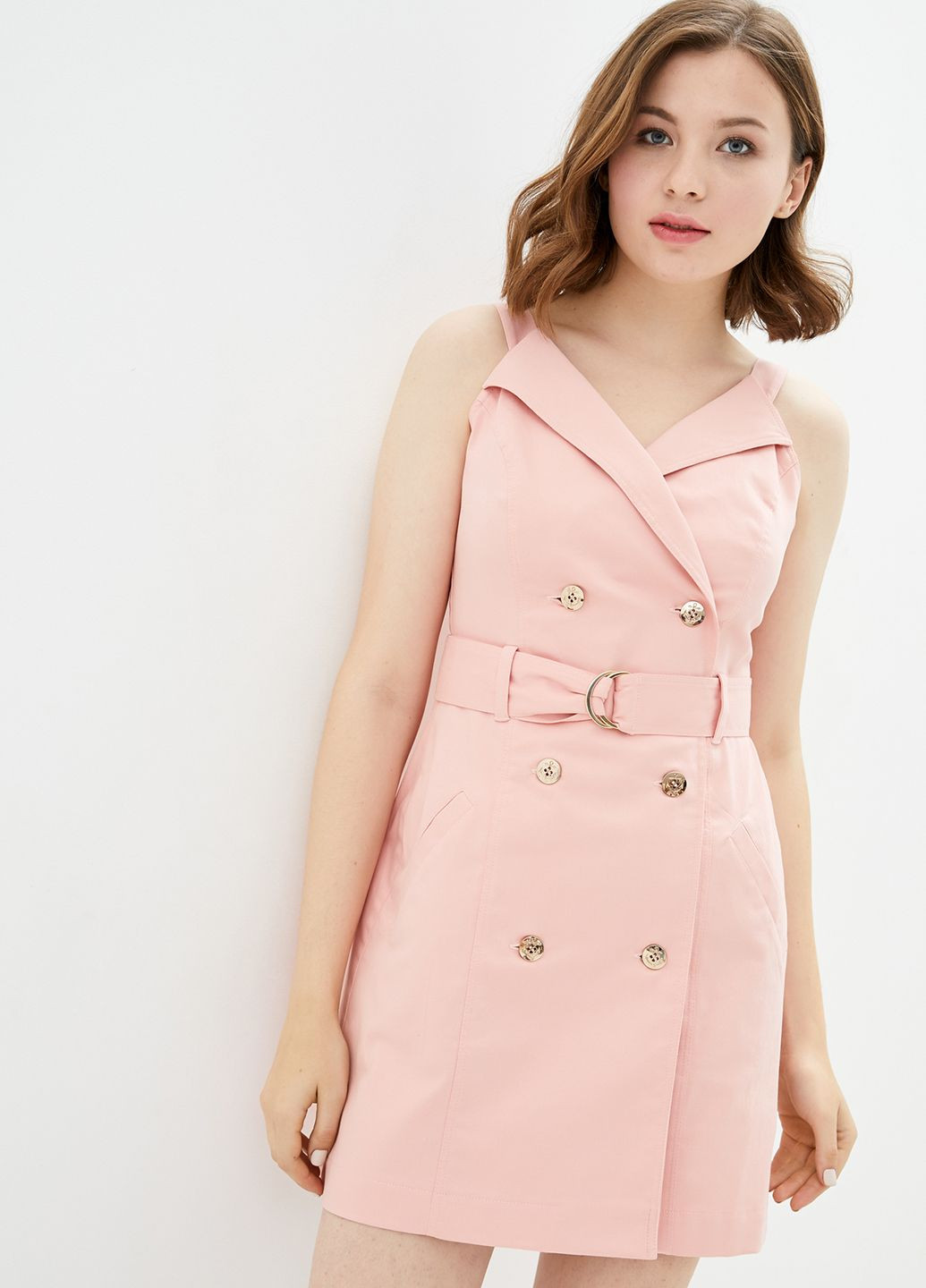 Розовое кэжуал короткое платье розового цвета на пуговицах. ORA однотонное