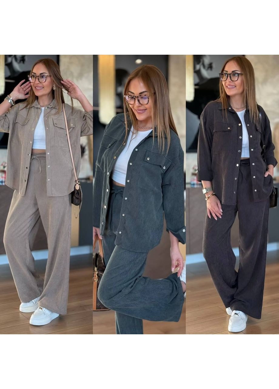 Костюм микровельвет рубашка на кнопках и брюки палаццо Україна (352065953)