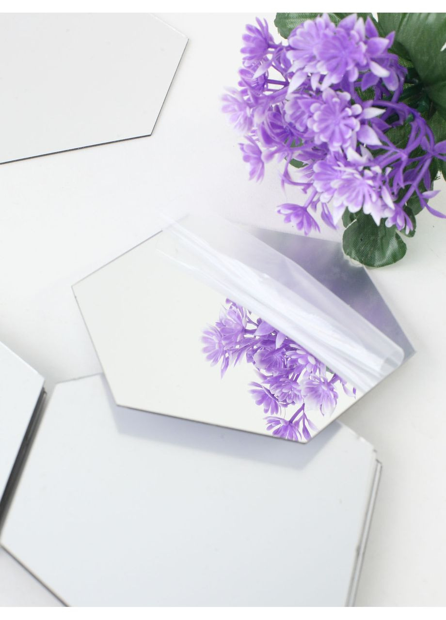 Інтер'єрні наклейки дзеркальні акрилові настінні Соти-127 12.7х11 см 12 шт. Срібло Ваша Світлість (366334601)