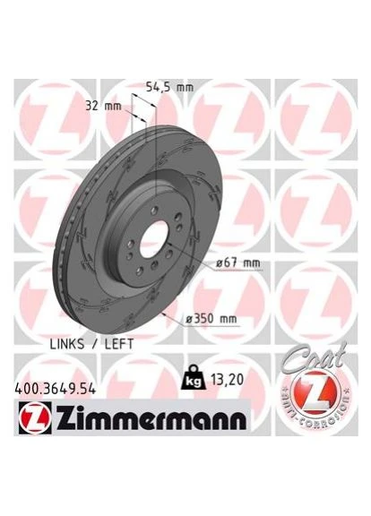 2шт, Тормозной диск ZIMMERMANN 400.3649.54 (400377012)