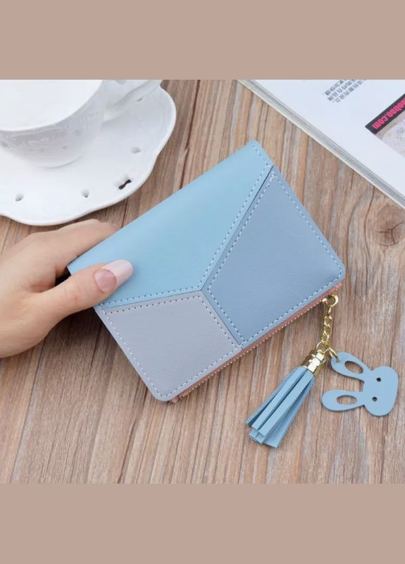 Кошелек женский детский подростковый с зайкой и кисточкой из экокожи голубой No Brand (322337147)