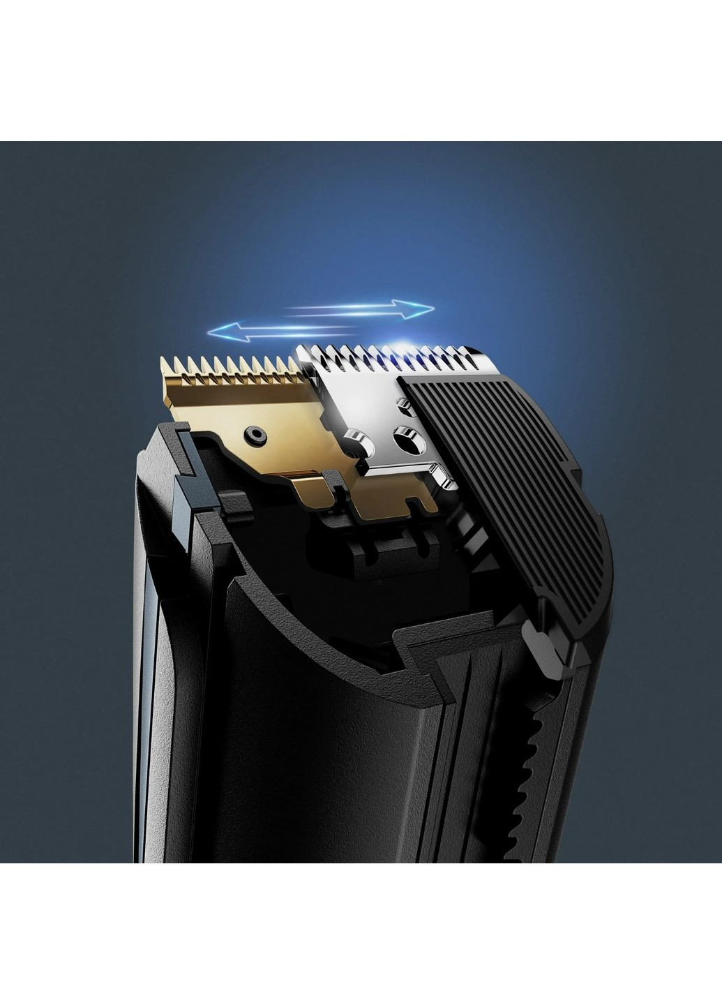 Триммер Virtuo, для бороды и усов, сеть+акум., насадок-2, чехол, титан.напив., кейс для хранения, черно-синий Rowenta (360401862)