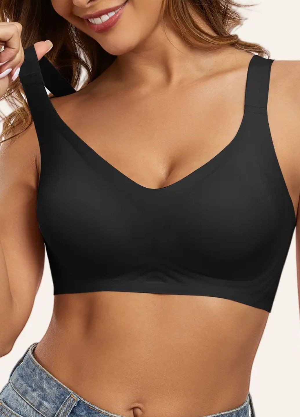 Чёрный топ бесшовный женский бюстгальтер топ на широких бретелях perfect inspiration (1958-85-01) Finetoo без косточек нейлон