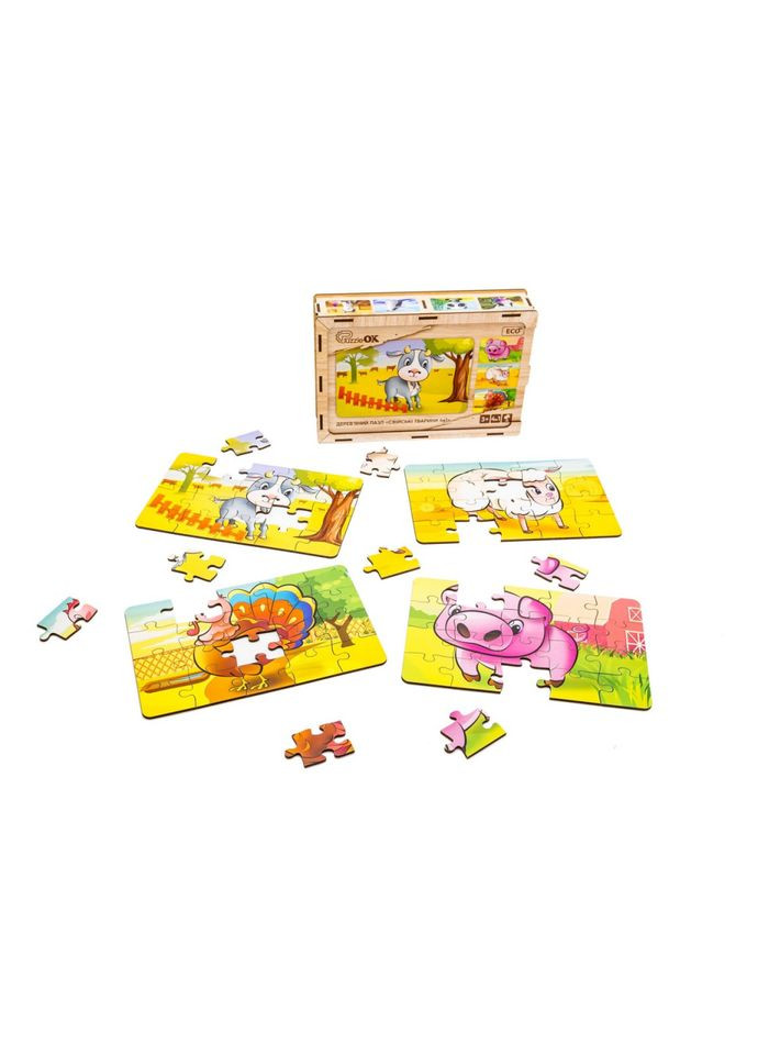 Деревянный детский пазл 4в1 "Домашние животные" Puz-75595, 80 элементов PuzzleOK (327321741)