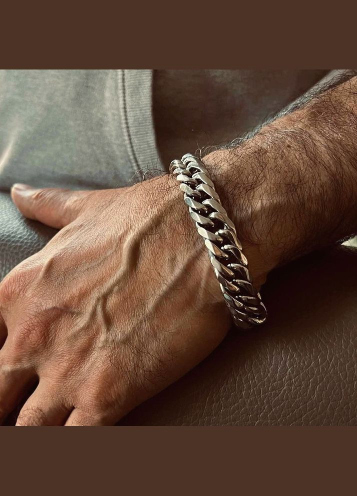 Мужской серебряный браслет стальной, мужская цепочка на руку 12 мм No Brand (328048523)