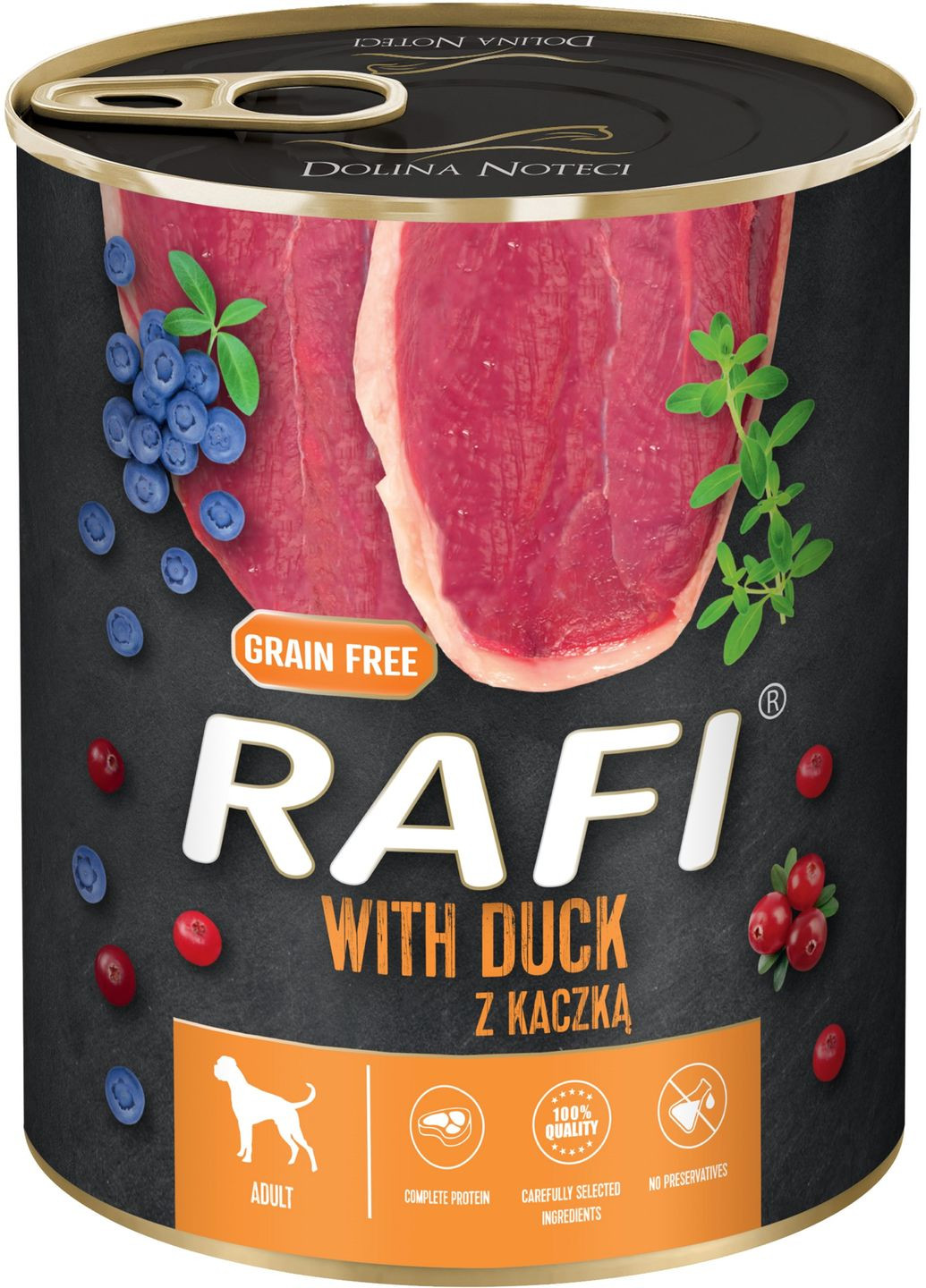 Консервы для взрослых собак RAFI паштет утка голубика и клюква 800 г (5902921305026) Dolina Noteci (316476381)