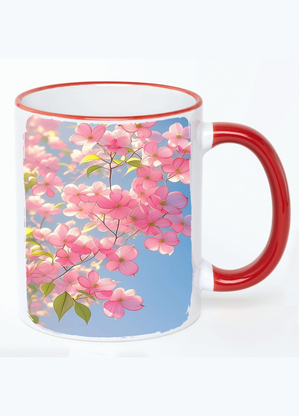 Чашка Цветы (кружка, кружка) #024 Белая с Красной ручкой 330 мл No Brand (322715040)