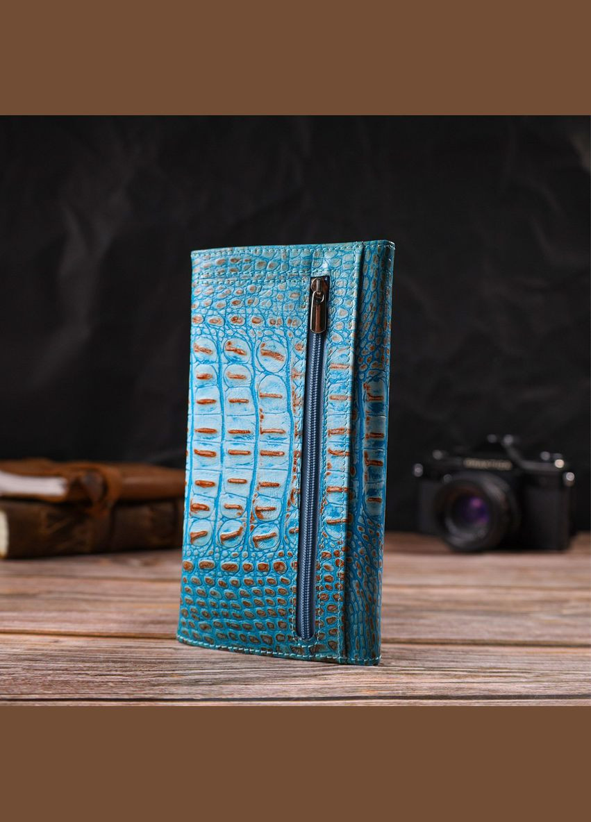 Чудове портмоне для жінок з натуральної шкіри з тисненням під крокодила 21703 Блакитне Canpellini (298569823)