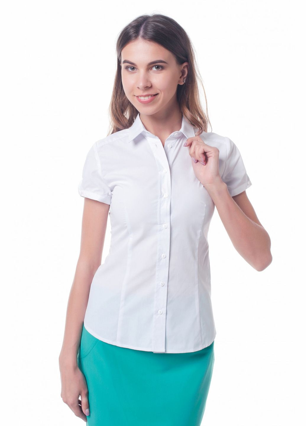 Біла жіноча приталена блуза з короткими рукавами (ll43110103) LadyLike