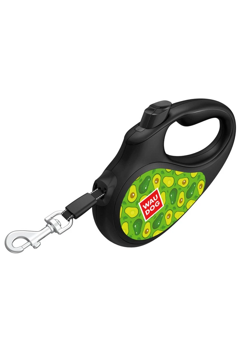 Поводок-рулетка для собак R-leash, рисунок "Авокадо", S, до 15 кг, 5 м, светоотражающая лента черный WAUDOG (322124961)