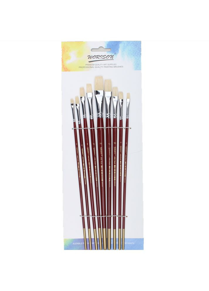 Набір художніх пензлів із синтетики плоскі, з довгою ручкою, 9 штук Worison (322650363)
