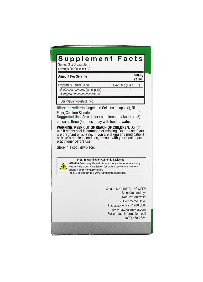 Эхинацея и астрагал, Echinacea & Astragalus,, 90 вегетарианских капсул Nature's Answer (335976831)