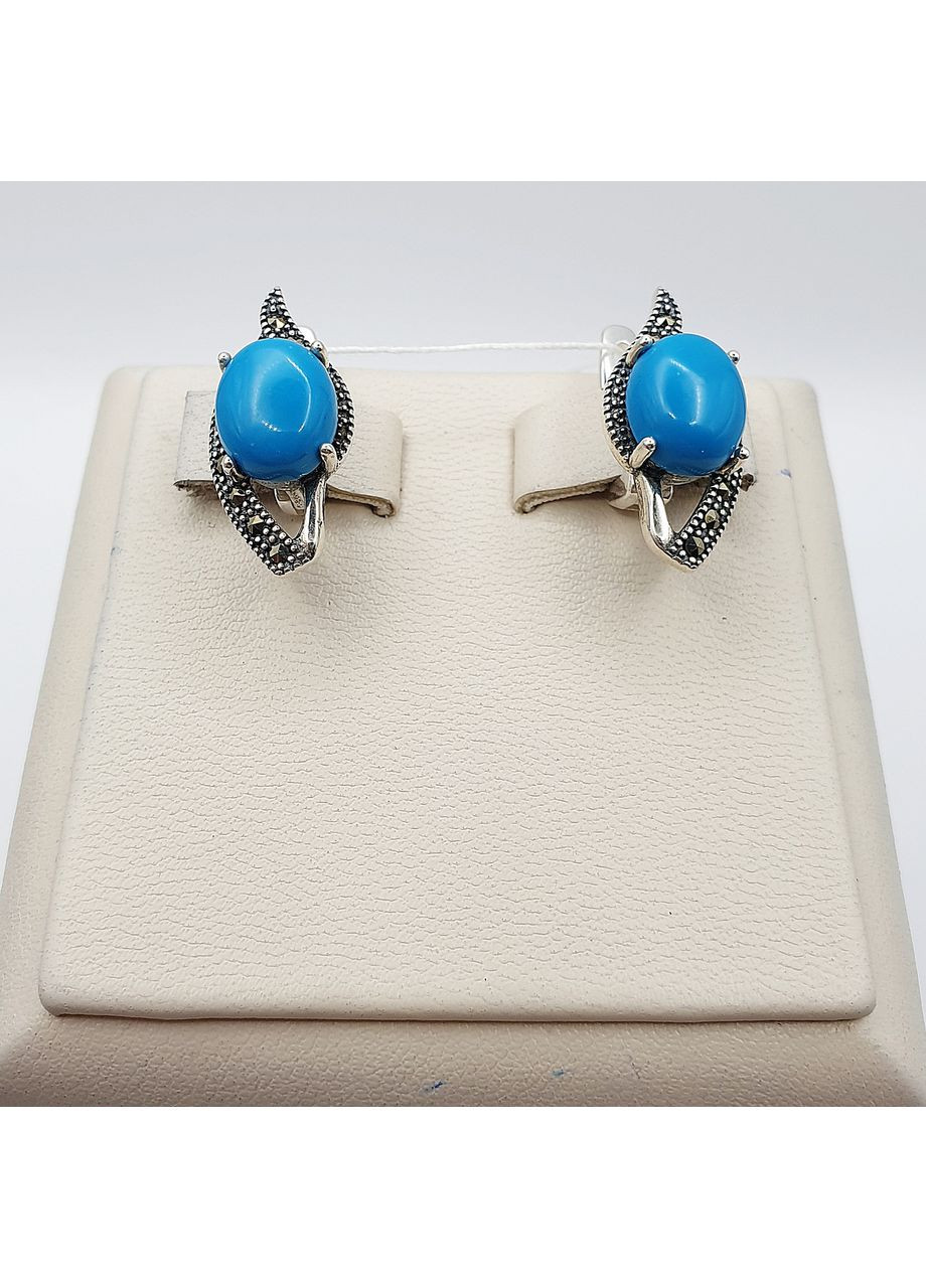 Сережки срібні з бірюзою і марказитом 5,9 г No Brand (369737188)
