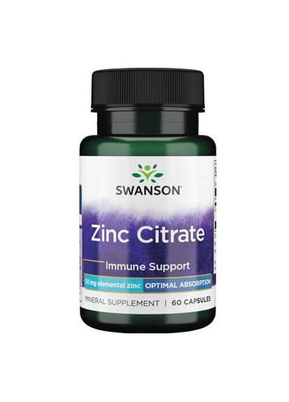 Zinc Citrate 50 mg 60 капсул Swanson (387023369)