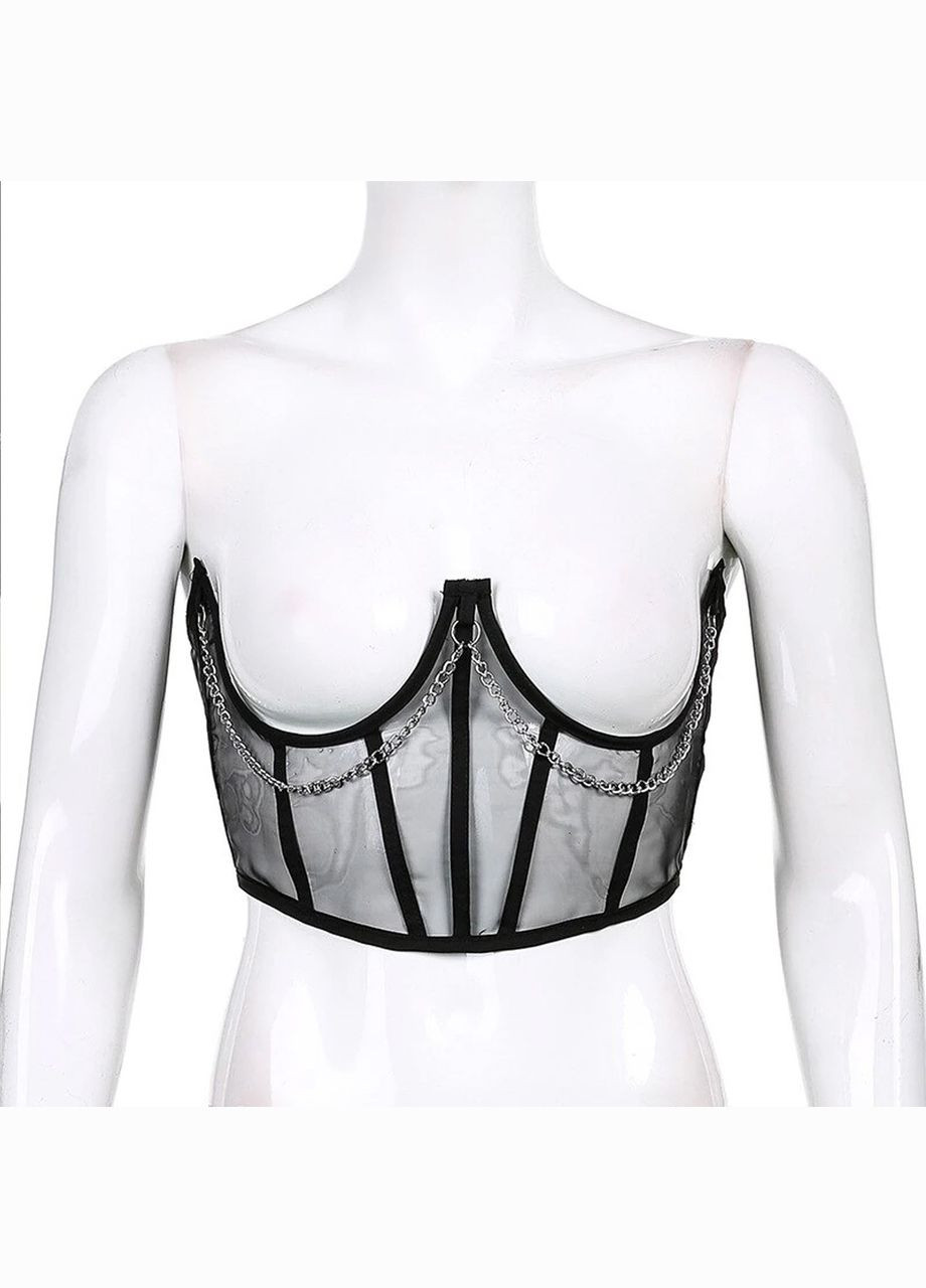 Корсет поясной женский с кружевом черный с цепочкой на шнуровке No Brand (328262723)