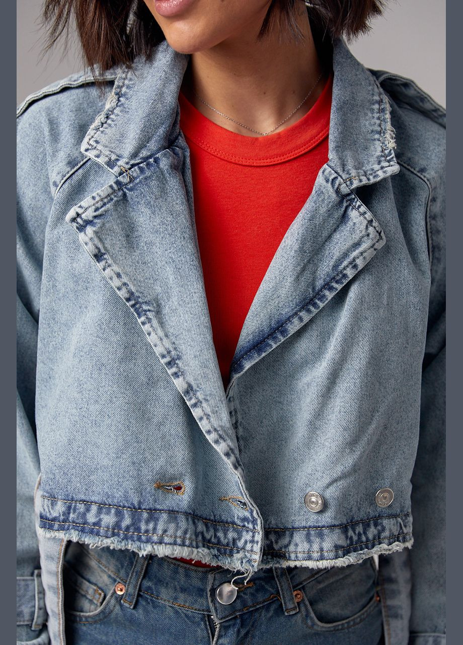 Синя демісезонна коротка жіноча джинсівка у стилі grunge 3103 Lurex