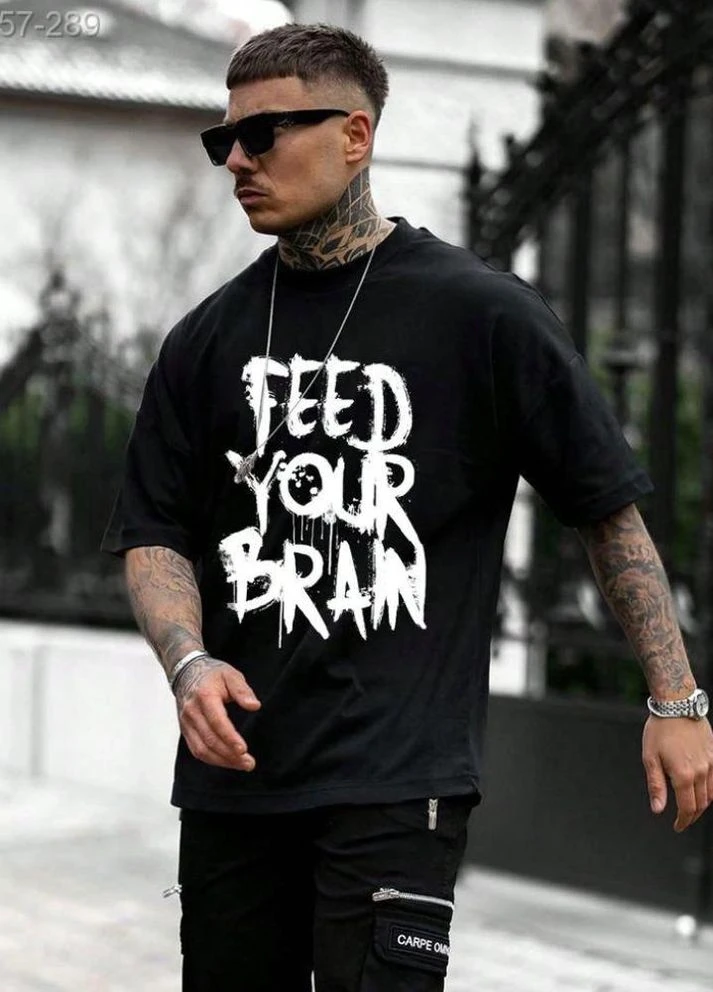 Черная футболка с дтф (оверсайз) No Brand