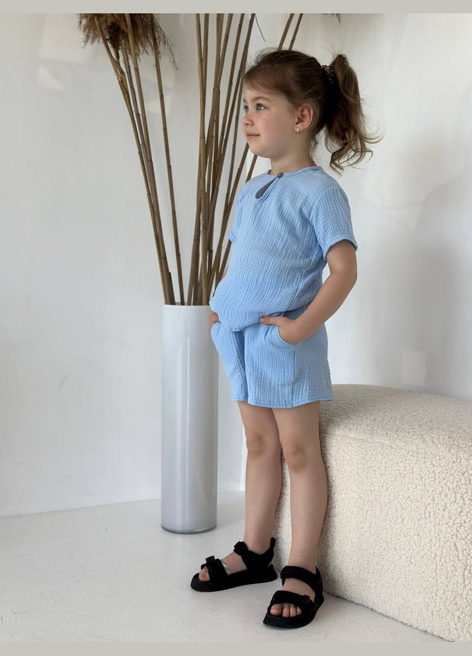 Блакитний літній дитячий костюм унісекс з шортами Style Point