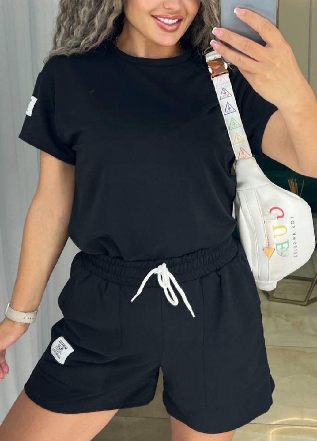 Базовий повсякденний літній легкий костюм двійка з нашивками: футболка + шорти Allthings (332199303)