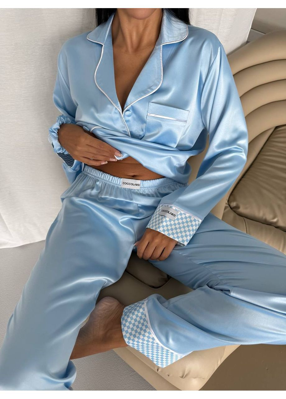 Блакитна всесезон стильний домашній костюм піжама сорочка + брюки Vakko