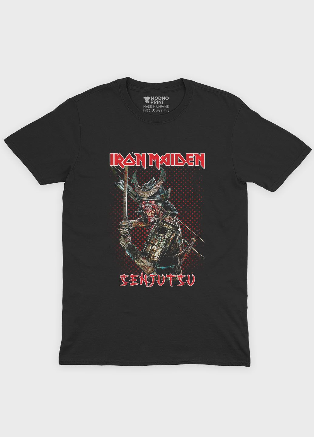 Чорна чоловіча футболка з рок принтом "iron maiden" (ts001-1-bl-004-2-132) Modno