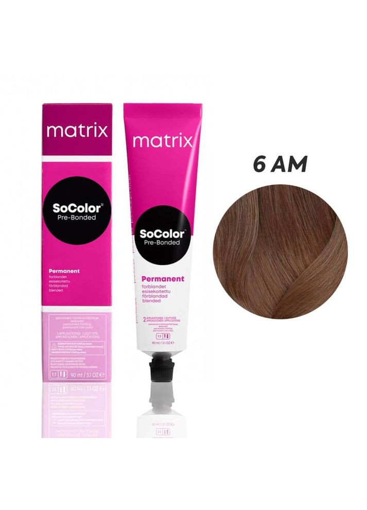 Стійка кремфарба для волосся SoColor Pre-Bonded 6AM темний блондин попелястий мока, 90 мл. Matrix (292736126)