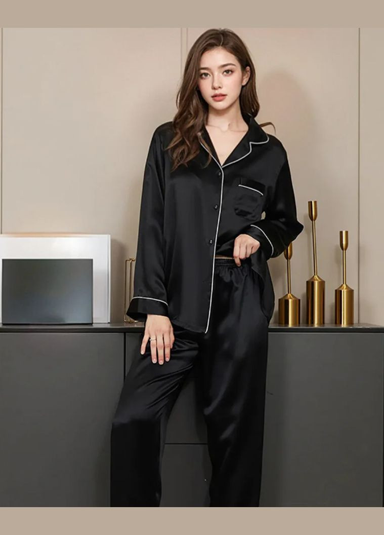 Черная всесезон пижама женская черная рубашка + брюки Malta