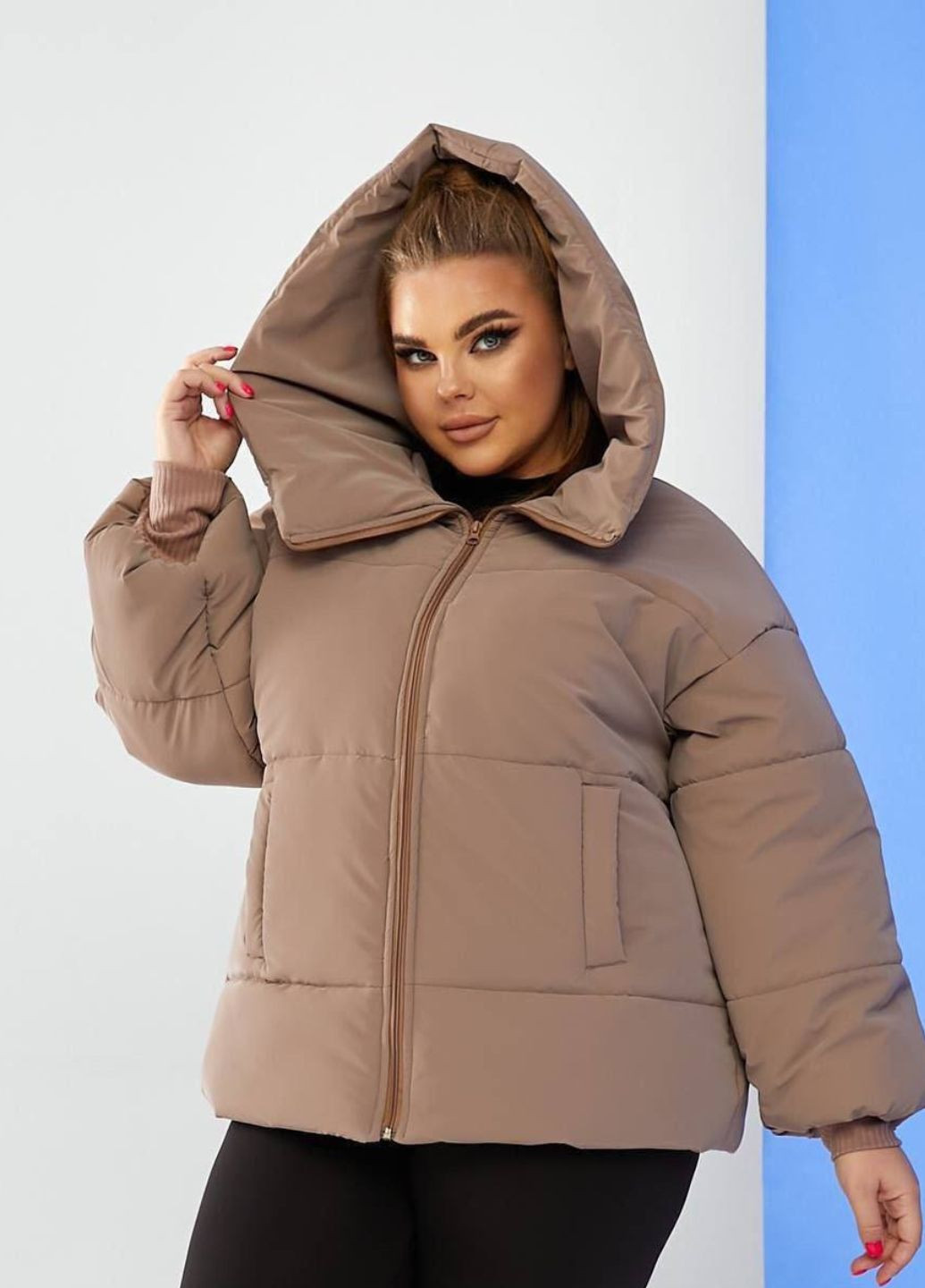 Пудровая демисезонная объемная теплая куртка No Brand
