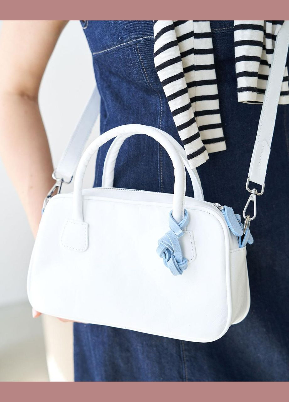 Жіноча сумка з натуральної шкіри з щільною підкладкою на блискавці біла "Камерон" WeLassie (332983859)