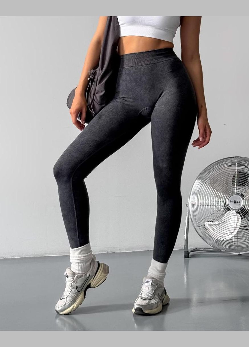 Спортивні жіночі легінси лосини з ефектом виварювання та бразильським пуш-ап Double V Push Up Графіт SV (340466566)