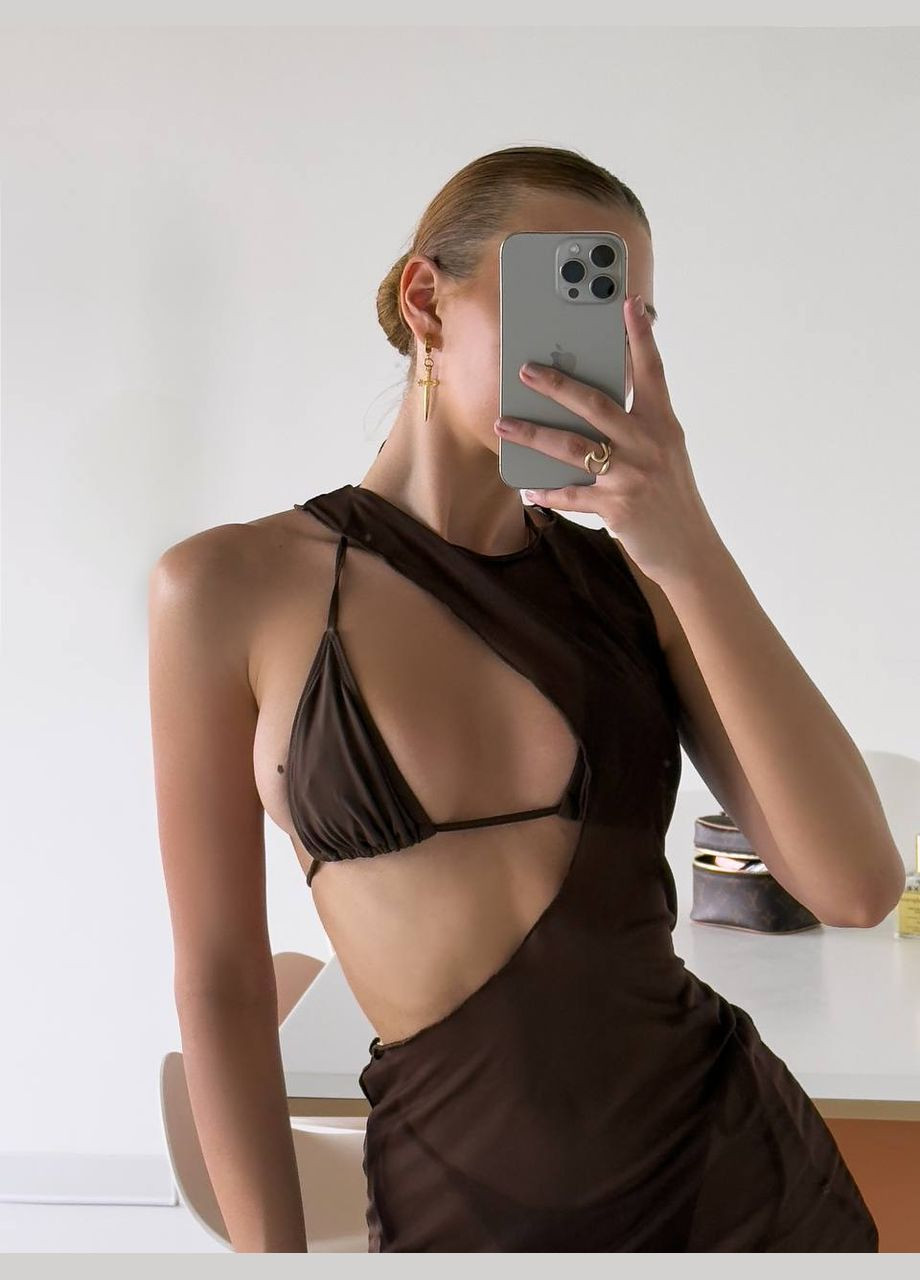 Коричневий літній купальник жіночий роздільний + туніка роздільний No Brand