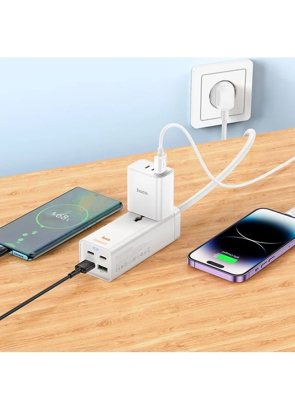 Мережевий подовжувач Barry PD65W GaN (2C2A with 1 socket) desktop charger White Hoco AC10A (368698055)