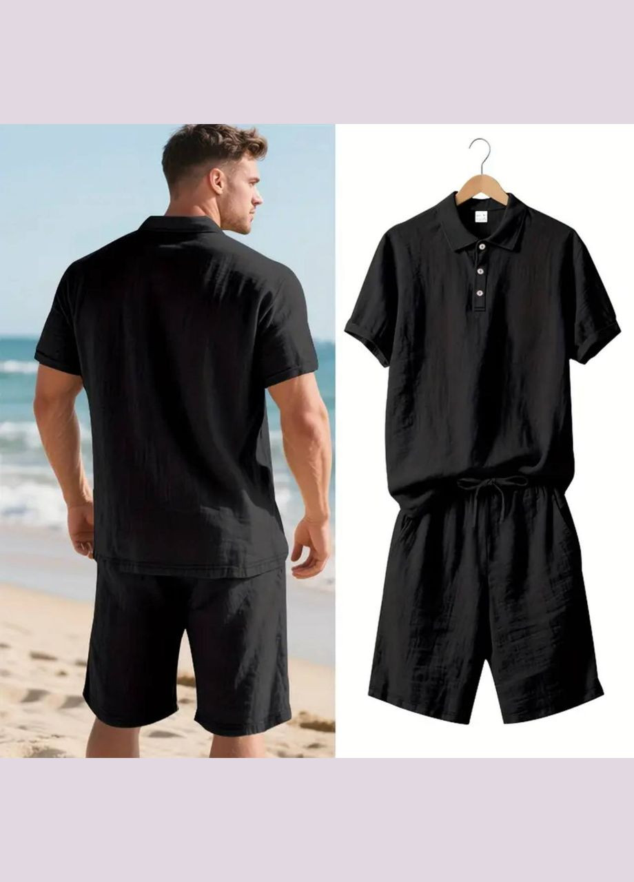 Чорний літній чоловічий костюм сорочка поло + шорти з шортами MonCher