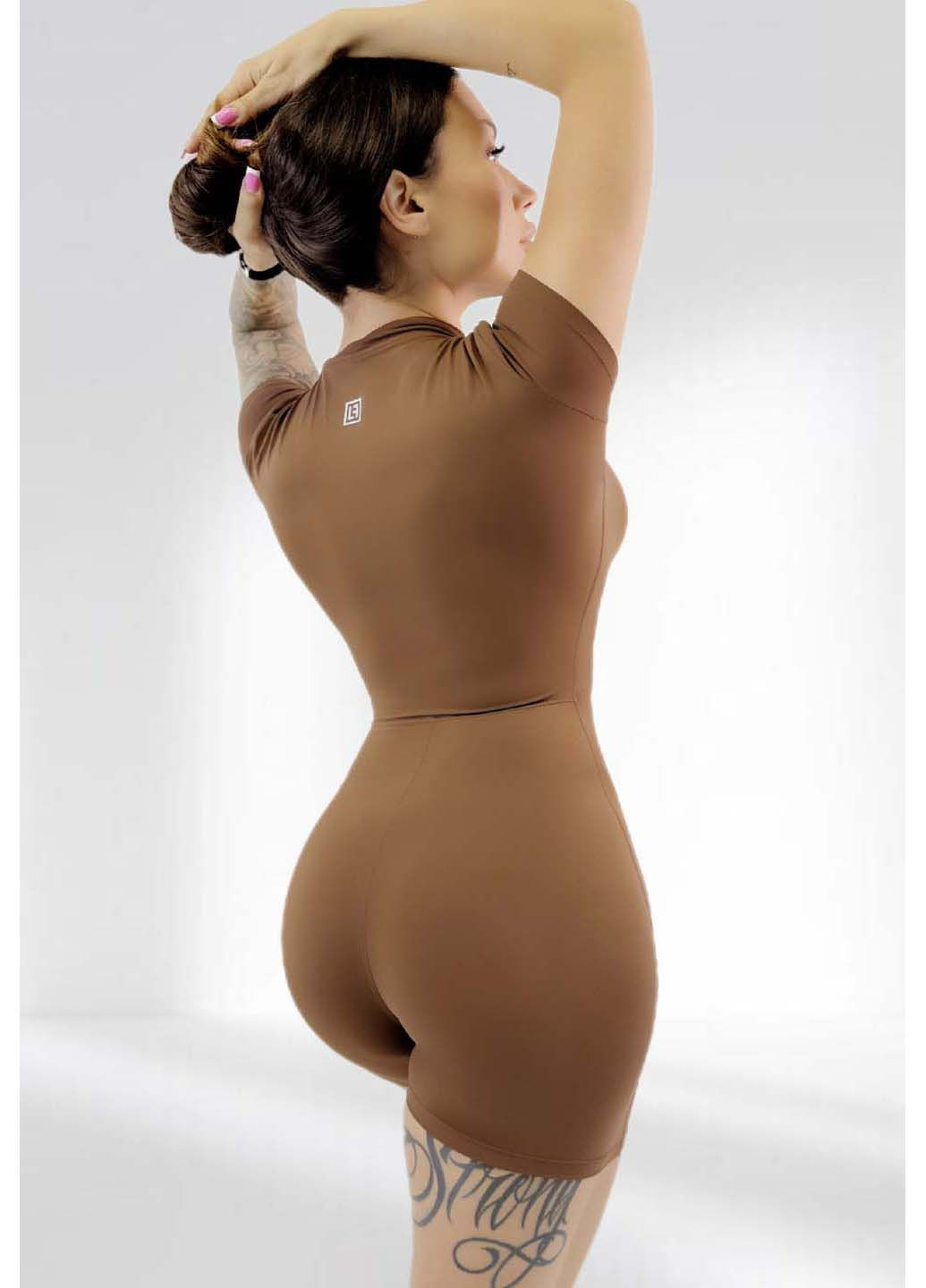 Спортивний комбінезон жіночий із шортами LILAFIT коричневий спортивний